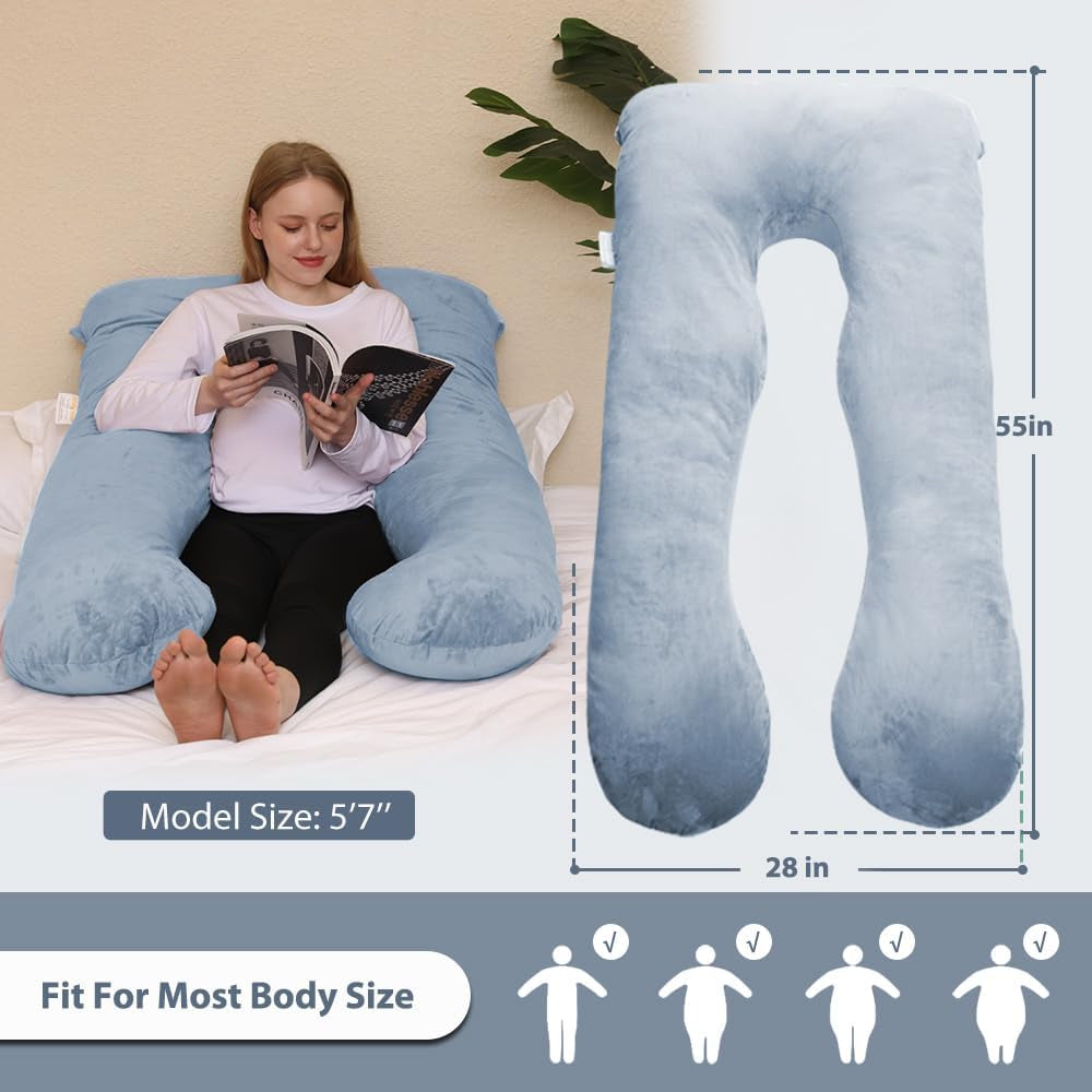 Pregnancy Pillows - U Shaped Maternity Pillow for Pregnant Women with Velvet Removable Cover - 55 Inch Pregnancy Pillows for Sleeping - Body Pillows for Adults Full Support - Grey