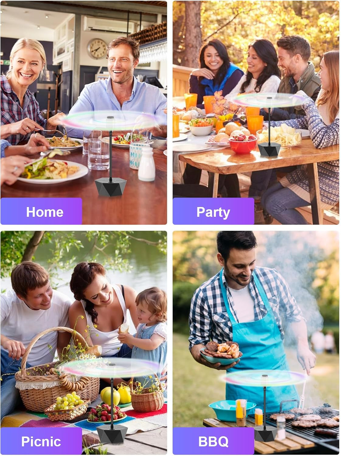 Fly Fans for Tables, Repellent Fans Keep Flies Away, Fly Spinner Table Top with Holographic Blades, Flies Deterrent for Picnic, Party, BBQ (Black, 4 Pack)