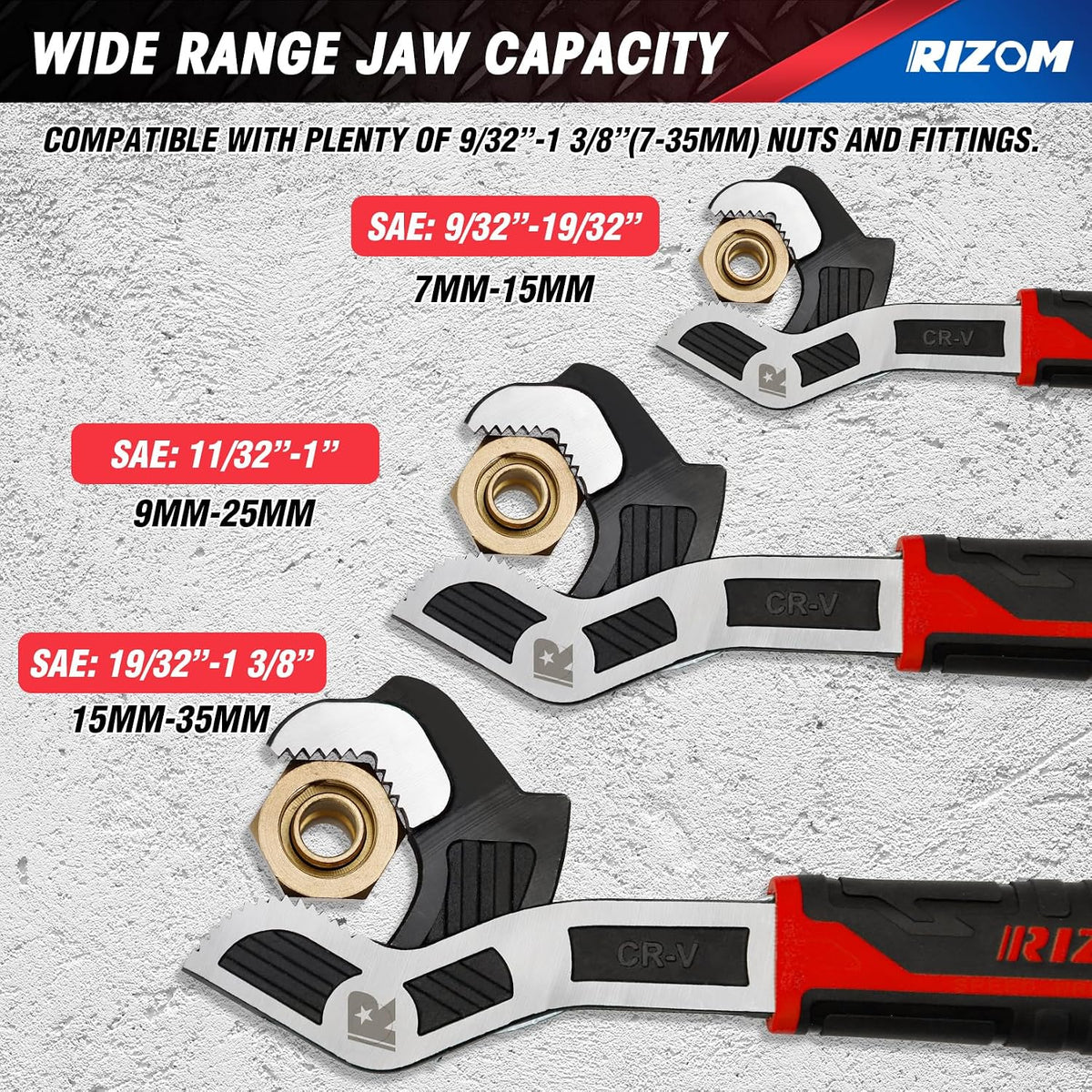 Pipe Wrench Set, 6” 8” 10” Self Adjusting Wrench, Plumbers Wrench with Self Tightening Function for 9/32”-1 3/8” (7-35Mm) Pipe Fittings and Nuts