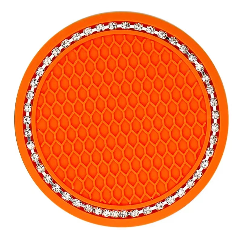 Car Bling Rhinestone Cup Holder Drink Pad Interior Decoration Anti-Slip Mat round Durable Coaster Heat Resi Car Accessories