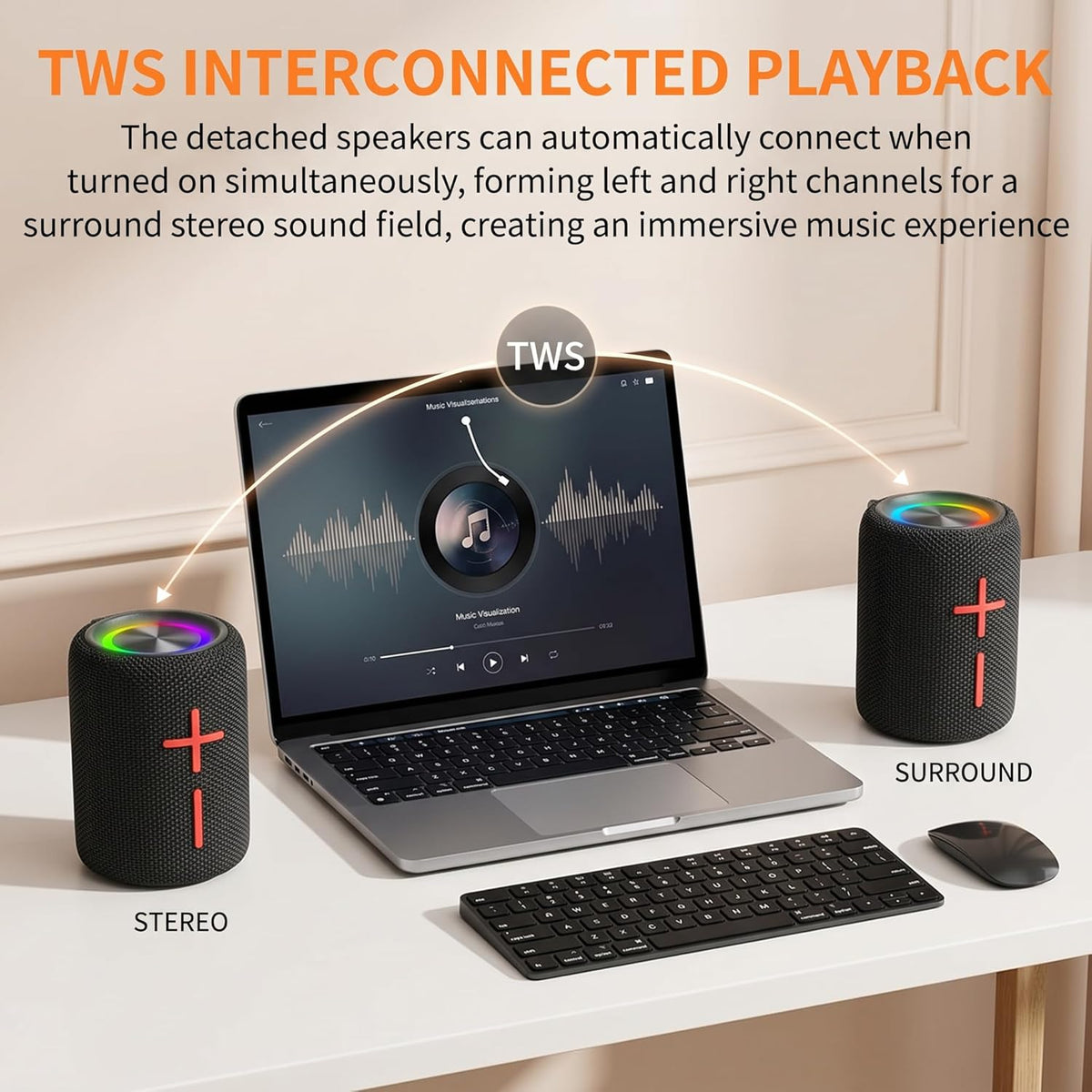 2 in 1 Magnetic Dual Splittable Bluetooth Speaker, IPX6 Waterproof Split Portable Wireless Speaker with 20W Loud Stereo Sound, Bluetooth V5.3, 24H Playtime, Multiple Pairing for Home,Outdoor or Travel