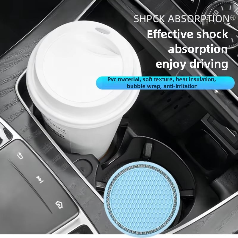 Car Bling Rhinestone Cup Holder Drink Pad Interior Decoration Anti-Slip Mat round Durable Coaster Heat Resi Car Accessories