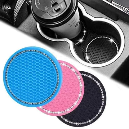 Car Bling Rhinestone Cup Holder Drink Pad Interior Decoration Anti-Slip Mat round Durable Coaster Heat Resi Car Accessories