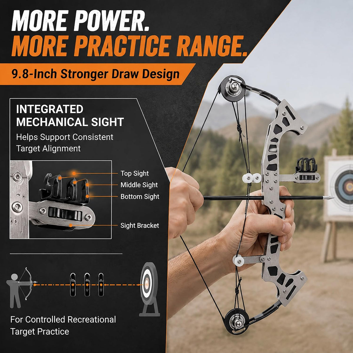 Mini Compound Bow Set, Metal Archery Training Bow with 10 Practice Arrows, Dual-Cam Design, Target Paper, Replacement Bowstring and Hex Wrench, Recreational Target Practice Kit