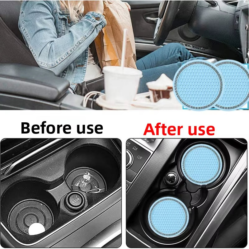 Car Bling Rhinestone Cup Holder Drink Pad Interior Decoration Anti-Slip Mat round Durable Coaster Heat Resi Car Accessories