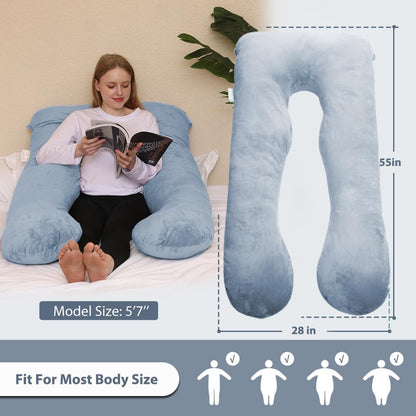 Pregnancy Pillows - U Shaped Maternity Pillow for Pregnant Women with Velvet Removable Cover - 55 Inch Pregnancy Pillows for Sleeping - Body Pillows for Adults Full Support - Grey