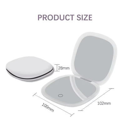 USB Rechargeable Folding Portable LED Makeup Mirror Touch Screen Dimming Handheld with 10X Magnifying Travel Cosmetic Mirrors
