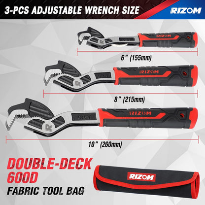 Pipe Wrench Set, 6” 8” 10” Self Adjusting Wrench, Plumbers Wrench with Self Tightening Function for 9/32”-1 3/8” (7-35Mm) Pipe Fittings and Nuts