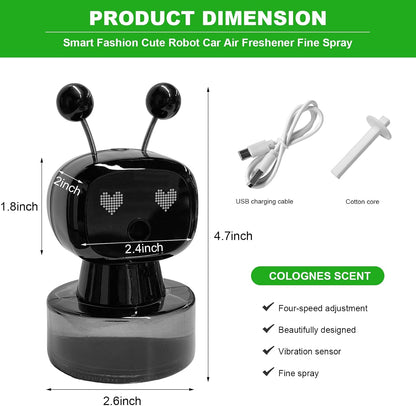 Smart Cute Robot Car Air Freshener, Fine Spray Car Aromatherapy Machine with Four-Gear Adjustment, Auto On/Off Mini Robot Fillable Essential Oil Diffuser for Vehicle Home Office (Cologne)