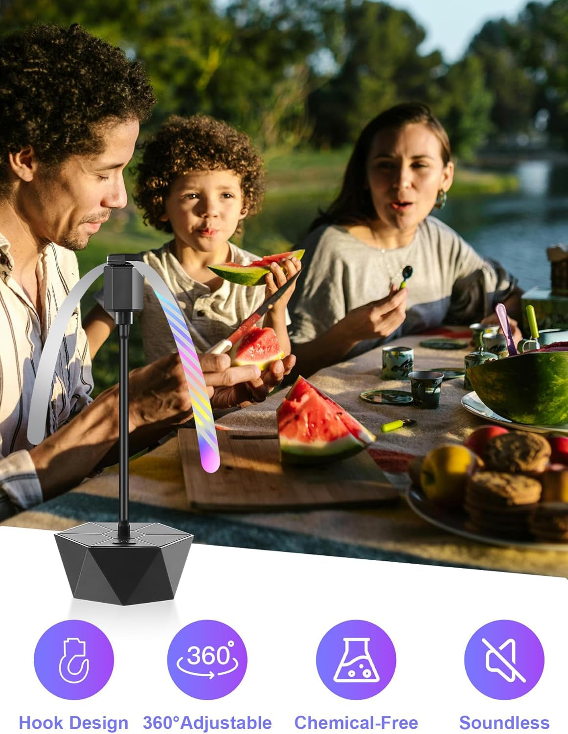 Fly Fans for Tables, Repellent Fans Keep Flies Away, Fly Spinner Table Top with Holographic Blades, Flies Deterrent for Picnic, Party, BBQ (Black, 4 Pack)