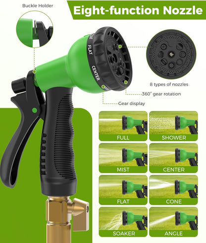 100Ft Garden Hose, Non-Expandable Water Hose with 8 Function Spray Nozzle, Lightweight, Knik-Free, Burst-Resistant, Durable & Flexible 3/4" Garden Hose for Lawn, House Cleaning, Car Washing