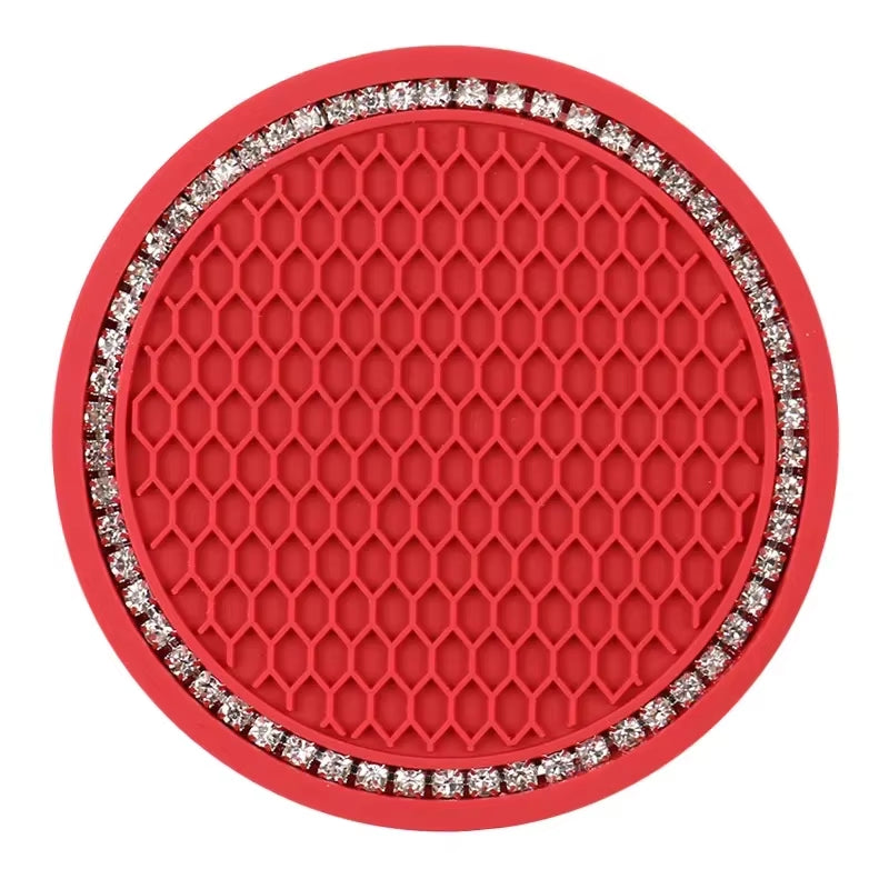 Car Bling Rhinestone Cup Holder Drink Pad Interior Decoration Anti-Slip Mat round Durable Coaster Heat Resi Car Accessories