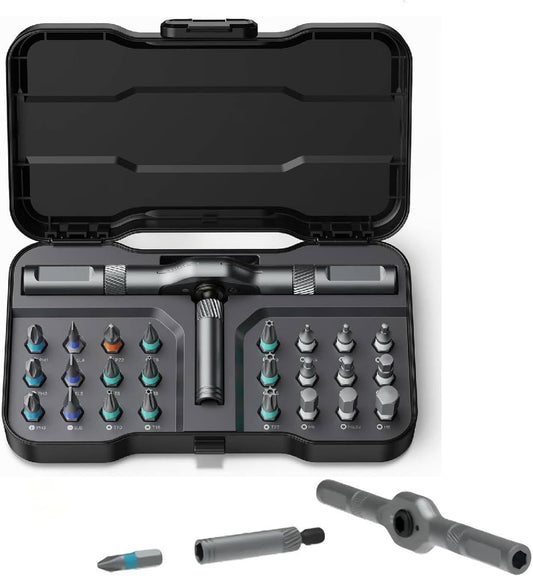 24 in 1 Magnetic Screwdriver Set, Multi Bit Magnetic Drive Set with Detachable Ratchet Handle, Mini Screwdriver Set, Portable Precision Repair Tool Kit for DIY, Watch, Electronics & Home Repair