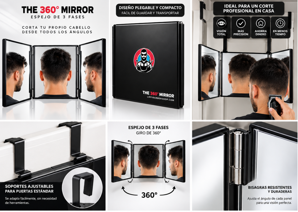 The 360 Mirror Trifold Barber 3 Way Mirror for Self Hair Cutting System