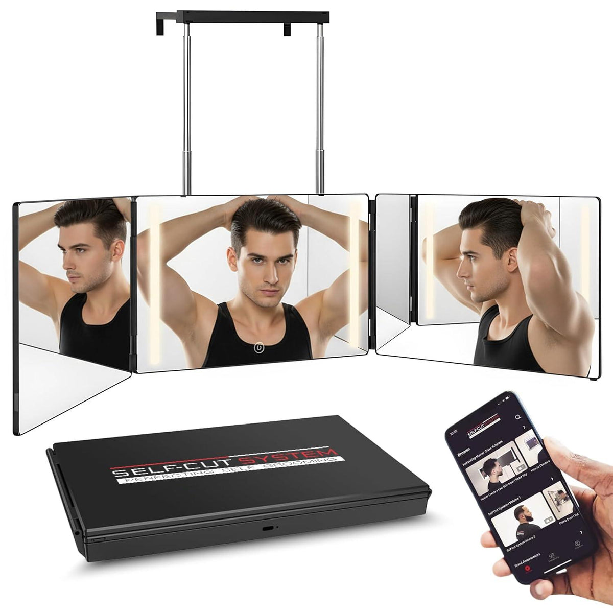 The 360 Mirror Trifold Barber 3 Way Mirror for Self Hair Cutting System