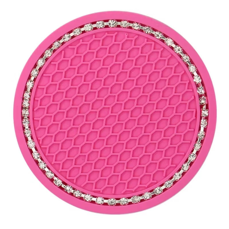 Car Bling Rhinestone Cup Holder Drink Pad Interior Decoration Anti-Slip Mat round Durable Coaster Heat Resi Car Accessories