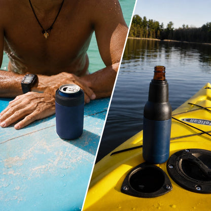 Beer Gifts for Men - Beer Bottle Cooler with Opener, 12 Oz. Slim Can Insulator (Navy Blue)