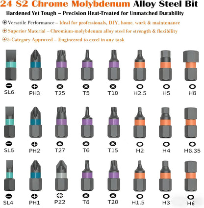 24 in 1 Magnetic Screwdriver Set, Multi Bit Magnetic Drive Set with Detachable Ratchet Handle, Mini Screwdriver Set, Portable Precision Repair Tool Kit for DIY, Watch, Electronics & Home Repair