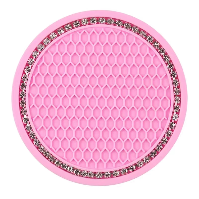 Car Bling Rhinestone Cup Holder Drink Pad Interior Decoration Anti-Slip Mat round Durable Coaster Heat Resi Car Accessories