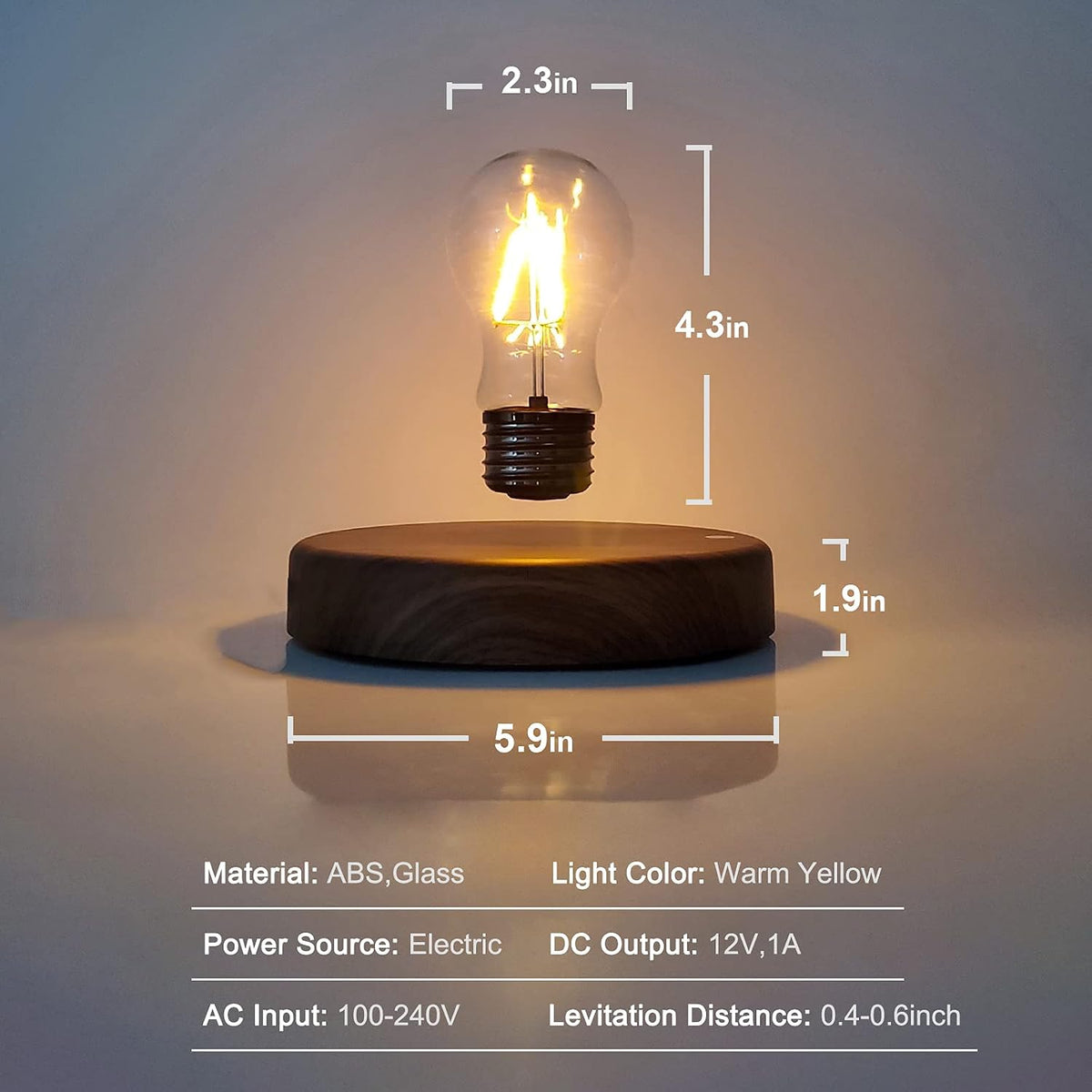 Levitating Bulb Lamp Magnetic Floating LED Light Desk Lamp Table Lamp Night Light, 360 Degree Automatic Rotating Light for Unique Gifts Room Home Office Decor