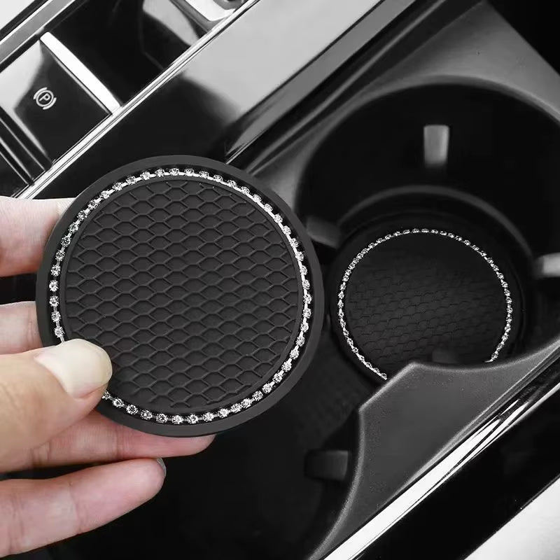 Car Bling Rhinestone Cup Holder Drink Pad Interior Decoration Anti-Slip Mat round Durable Coaster Heat Resi Car Accessories