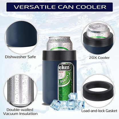 Beer Gifts for Men - Beer Bottle Cooler with Opener, 12 Oz. Slim Can Insulator (Navy Blue)