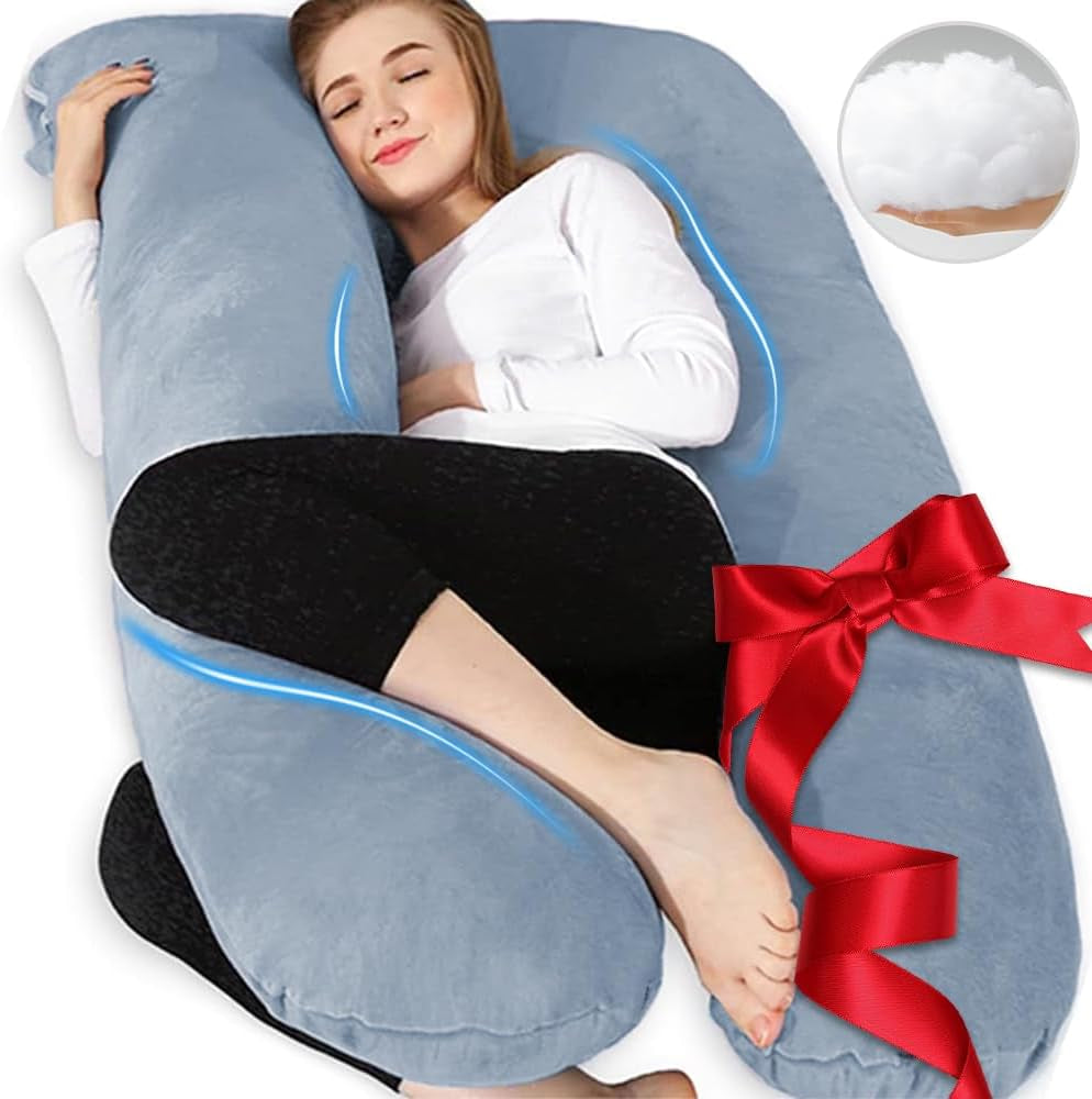 Pregnancy Pillows - U Shaped Maternity Pillow for Pregnant Women with Velvet Removable Cover - 55 Inch Pregnancy Pillows for Sleeping - Body Pillows for Adults Full Support - Grey