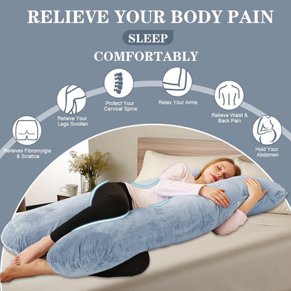 Pregnancy Pillows - U Shaped Maternity Pillow for Pregnant Women with Velvet Removable Cover - 55 Inch Pregnancy Pillows for Sleeping - Body Pillows for Adults Full Support - Grey
