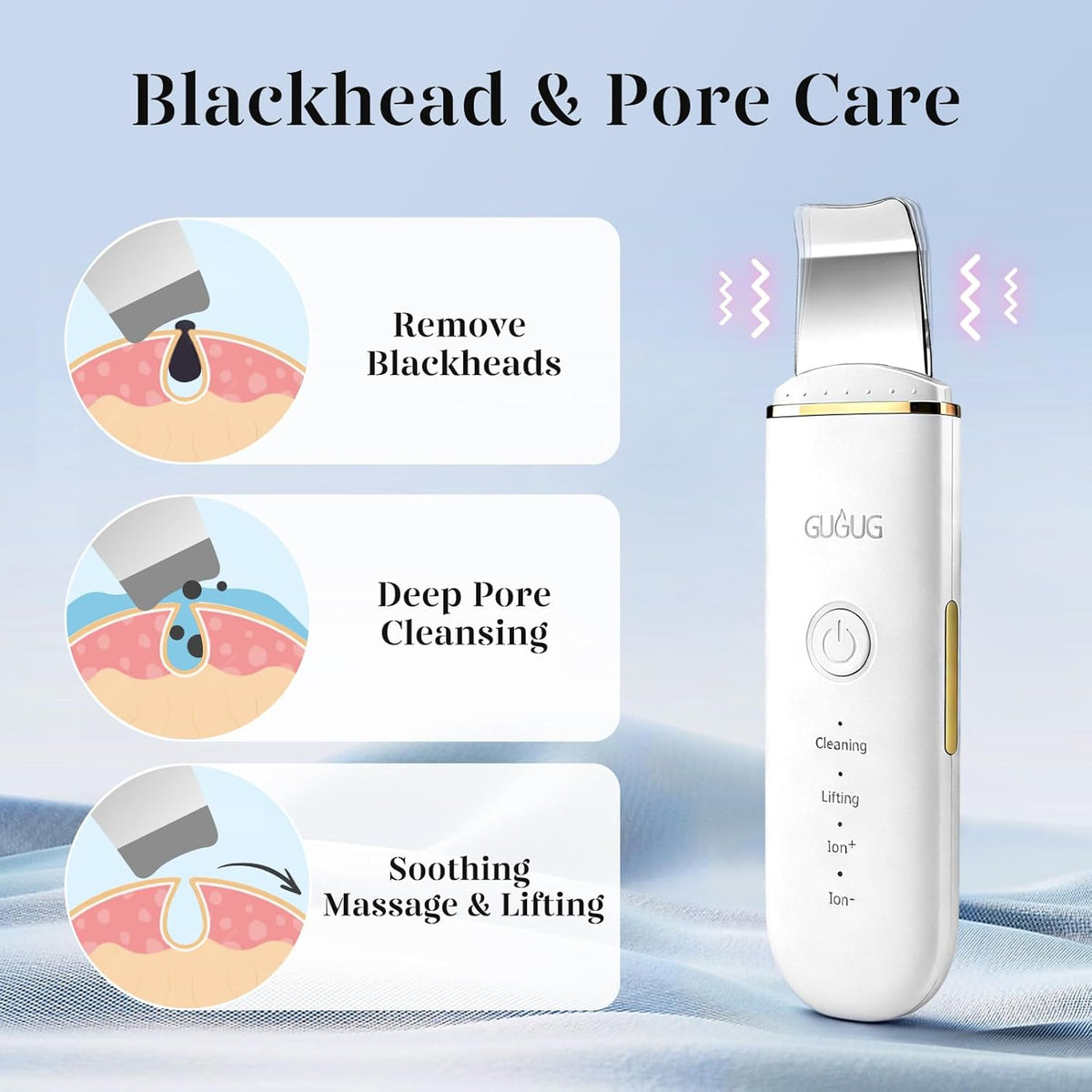 Skin Scrubber Spatula Pore Cleaner Blackhead Remover,4 Modes,White