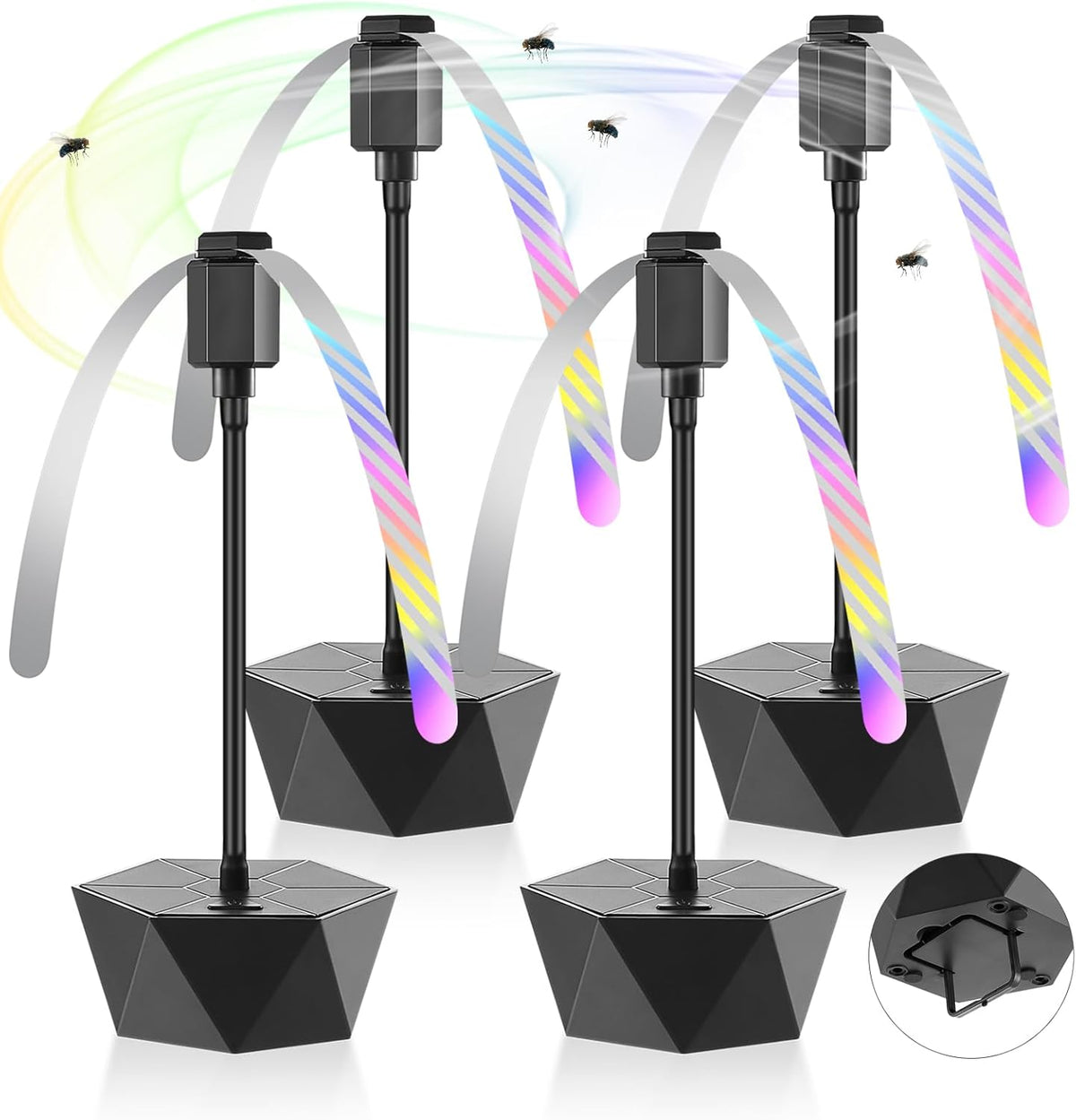 Fly Fans for Tables, Repellent Fans Keep Flies Away, Fly Spinner Table Top with Holographic Blades, Flies Deterrent for Picnic, Party, BBQ (Black, 4 Pack)